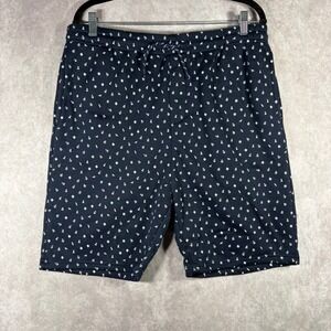Public Record Shorts Mens XL Navy Nautical Anchor Sailboat Fleece Drawstring